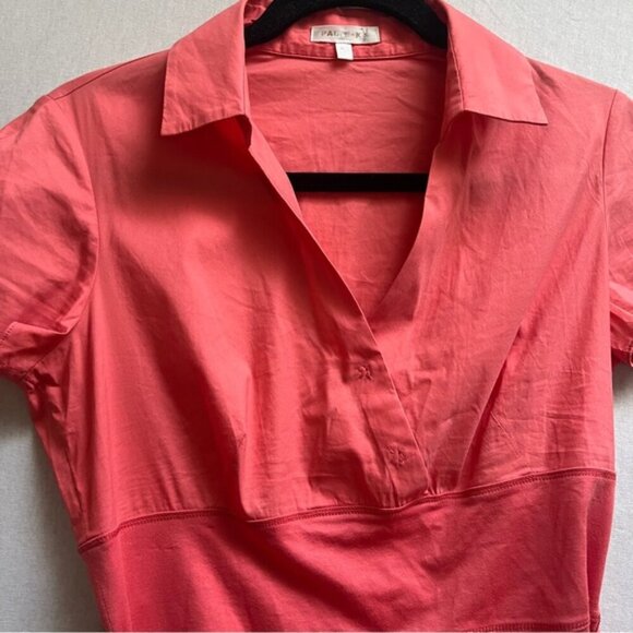 Paule Ka short sleeve coral collar belted blouse Sz S - Picture 5 of 10